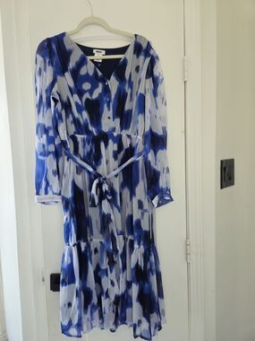 DKNY Blue & White Tie-Waist Midi Dress
